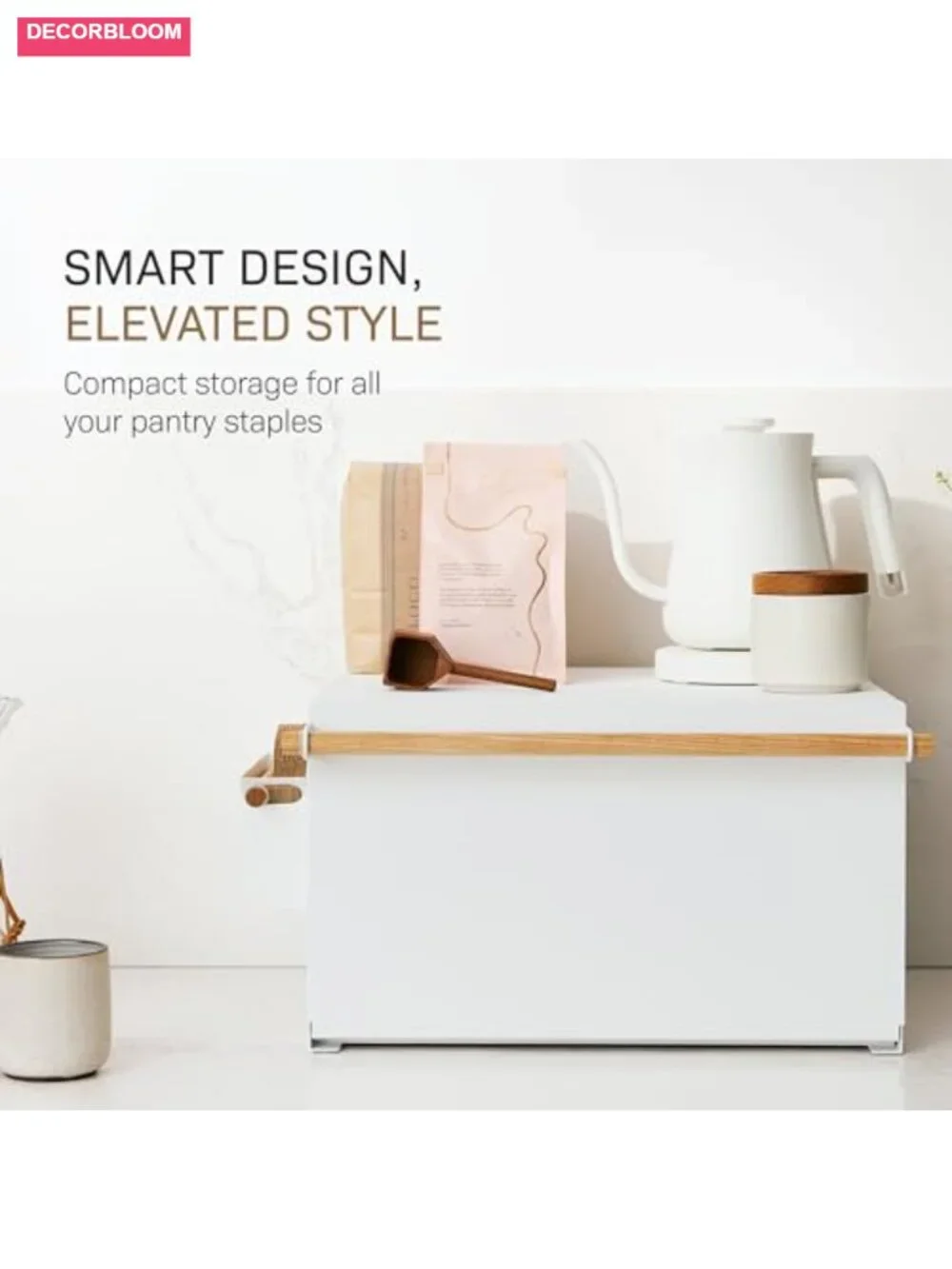 Modern Bread Box Steel + Wood Countertop Storage White